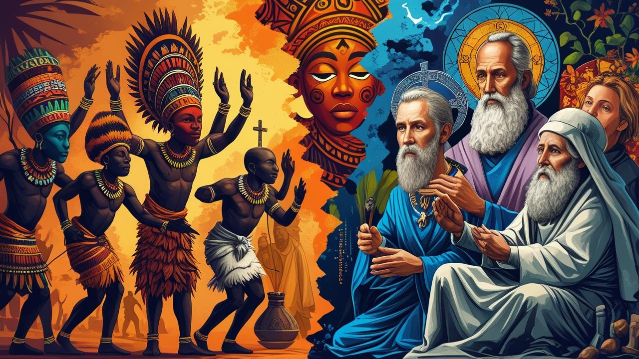 Comparaison visuelle entre spiritualité africaine et occidentale